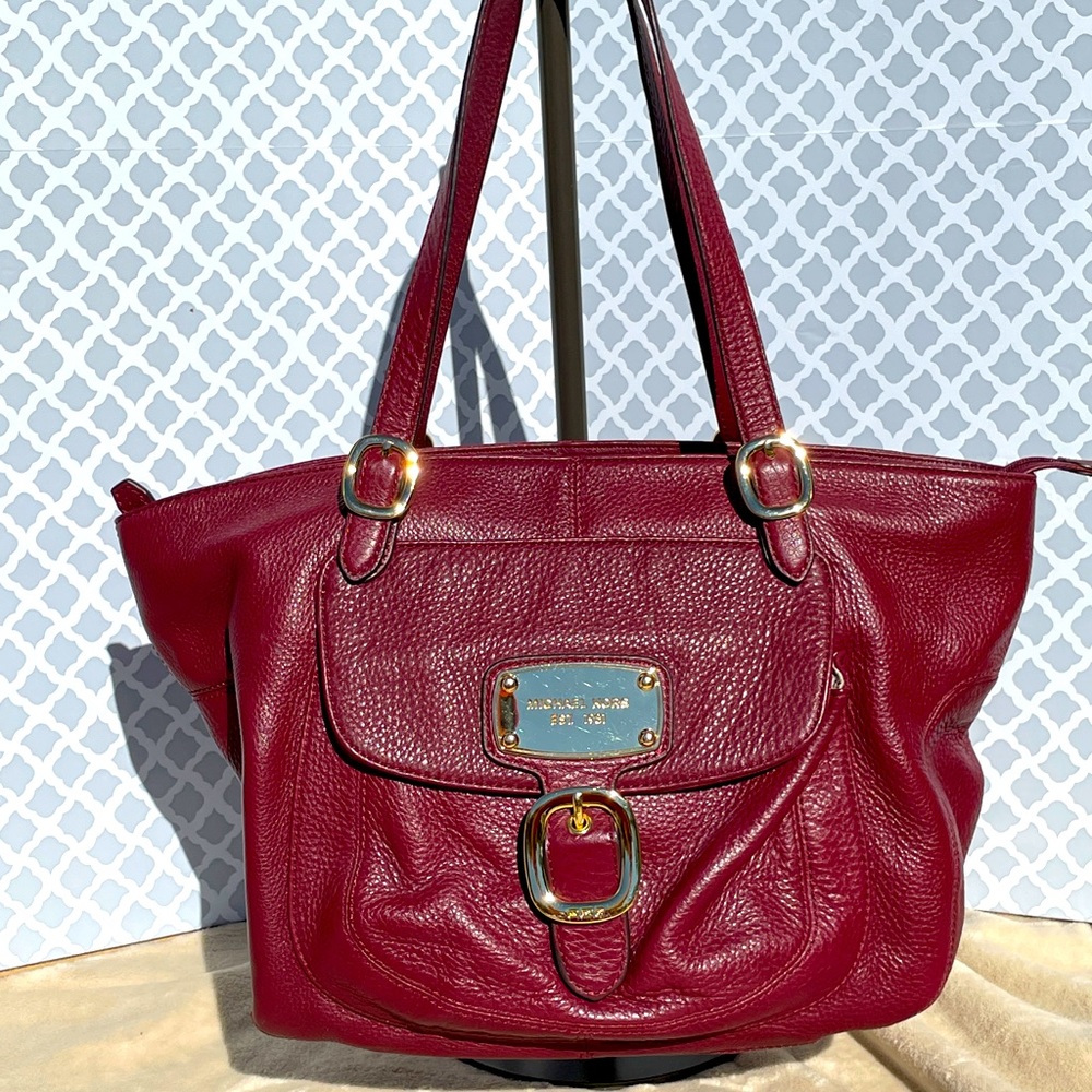Michael Kors Husdon purse tote pebbled leather Maroon Rare Style & Color Large